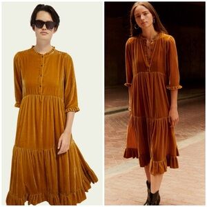 Scotch & Soda Velvet Three Quarter Sleeve Midi Dress Wild Honey Women's XS NWT